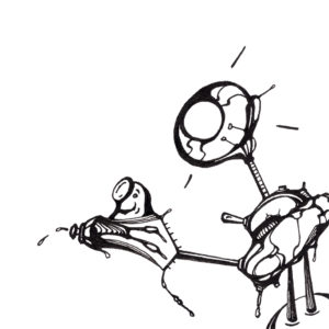 a Robot catching something in it's hand that appears to be another robot.